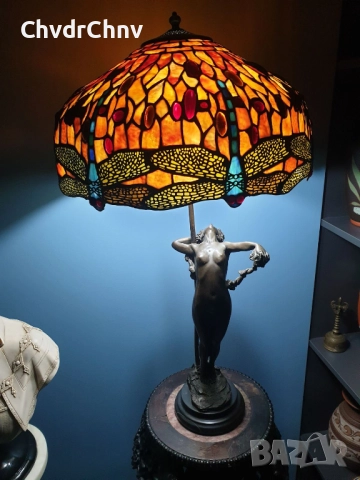 Frishmuth Tiffany лампа с бронзова фигура 80см10кг/еротика/стара ТИФАНИ лампа-статуетка на гола жена, снимка 2 - Лампиони - 52446779