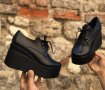 Обувки на платформа - черна кожа - 120K, снимка 1 - Дамски ежедневни обувки - 36599620