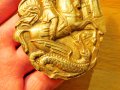 Старинна солидна бронзова икона, нагръден медальон със Свети Георги Победоносец - вашия покровител и, снимка 3