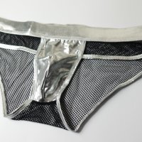 XL нови мъжки еротични слипове в сребристо и черна мрежа, снимка 1 - Бельо - 44072593