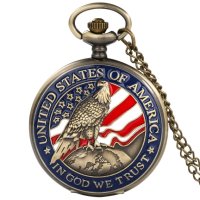 Кварцов джобен часовник с американски флаг, снимка 2 - Джобни - 43716051