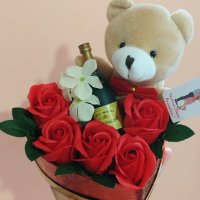 Сърце със сапунени цветя и мече, снимка 3 - Подаръци за жени - 39594613