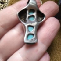  Масивна сребърна висулка с естествен карибски ларимар , снимка 2 - Колиета, медальони, синджири - 34749097