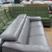 Голям сив кожен диван с функция сън "Clarence", снимка 3 - Дивани и мека мебел - 40279263