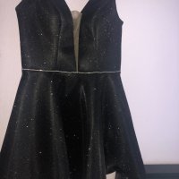 Къса елегантна черна рокля с блестящи частици, снимка 3 - Рокли - 33460652