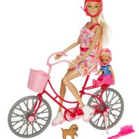 Играчка кукла с велосипед дете и куче, снимка 1 - Кукли - 43293618