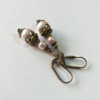 Красив бронзов Викториански Перлен комплект с розови кристални перли , снимка 5 - Бижутерийни комплекти - 40710038
