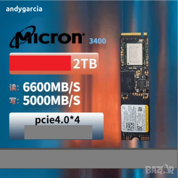 2TB 2000GB Micron 3400 Solid State Drive SSD NVMe Gen4, 6600 MB/s четене, 5000 MB/s запис, снимка 1