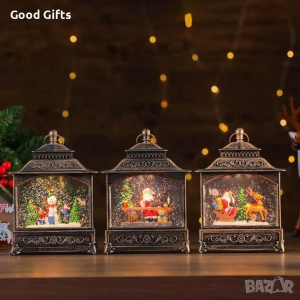 Коледна лампа фенер със сняг и LED светлина – различни модели с Дядо Коледа и снежен човек, снимка 1