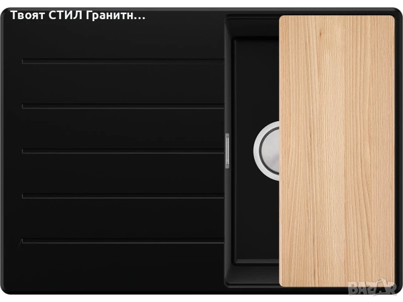 Черна кухненска мивка от гранит Копенхаген 40 Top 700х500, снимка 1