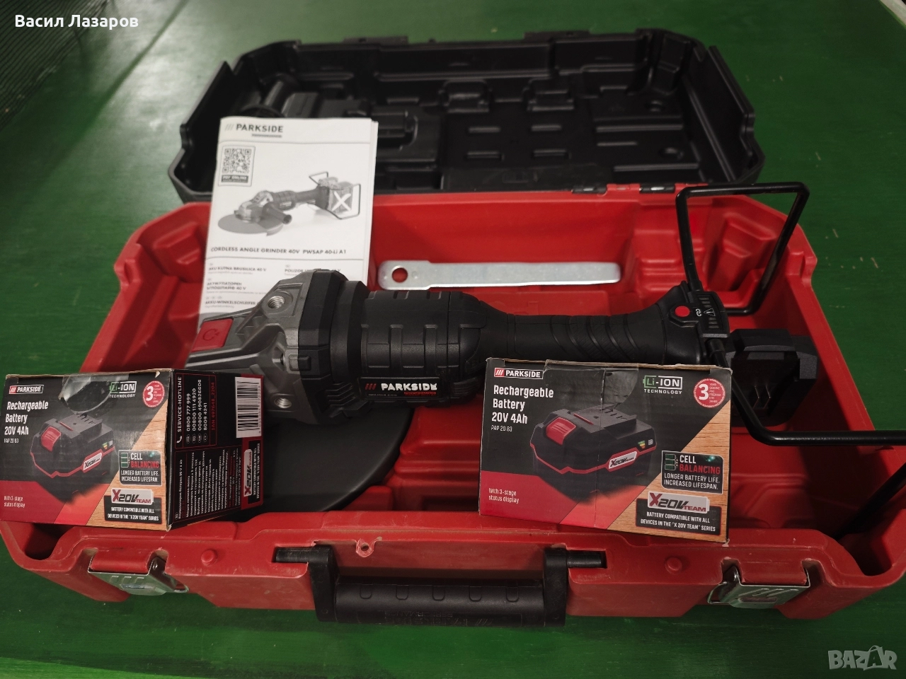 Акомулаторен ъглошлайф PARKSIDE PWSAP 40-LI A1 чисто нов с две батерии и куфар , снимка 1