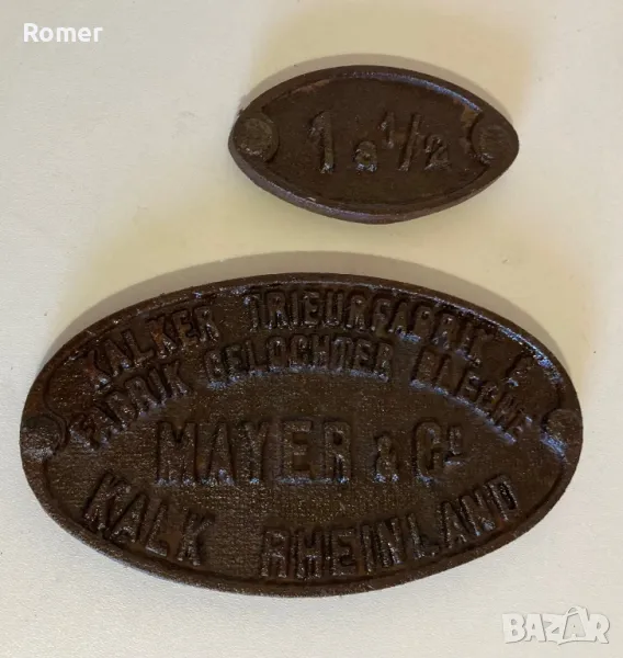 Стара метална табела Kalker Trieurfabrik MAYER & Co Kalk Rheinland, снимка 1