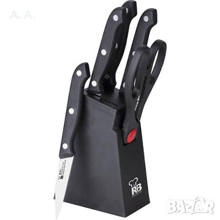 Комплект ножове Renberg, 6 части (4 ножа, 1 ножица, 1 поставка), снимка 1