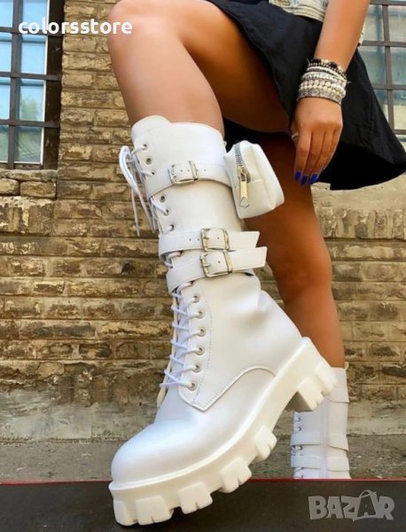 Равни ботуши - бяла кожа - B0935, снимка 1