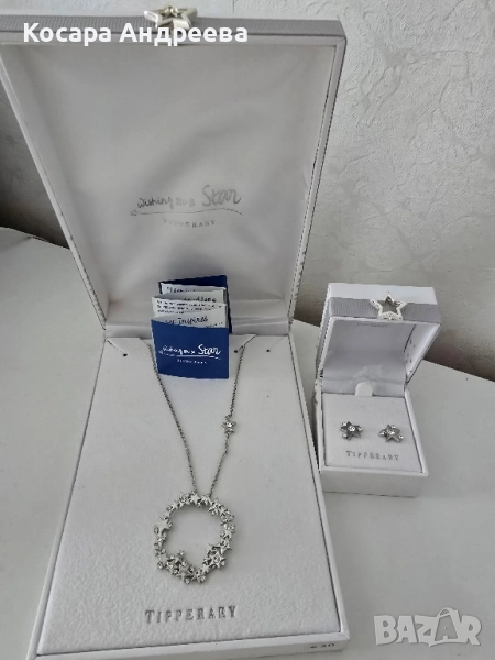 Сребърно колие и обеци "Звезди" , снимка 1