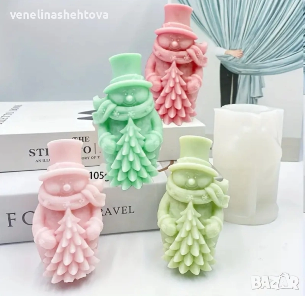 3D снежен човек с елха шапка шал силиконов молд форма свещи гипс сапун смола фондан , снимка 1