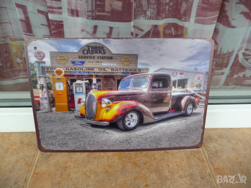 Метална табела кола пикап красив бпядисан пламъци мощен фар, снимка 1