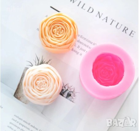 3d Затворени листа цвете божур роза силиконов молд дълбок шоколад гипс сапун свещ, снимка 1