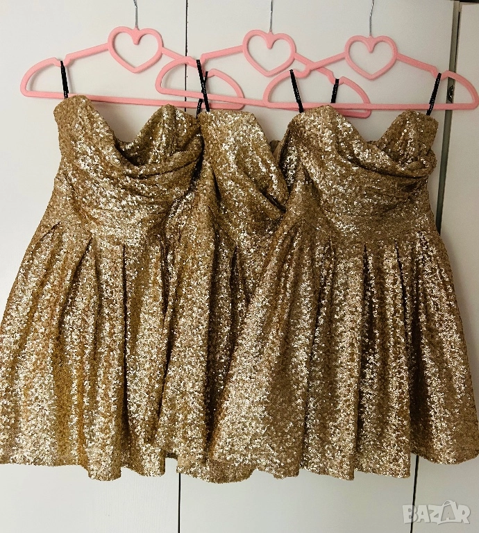 Разпродажба Официална рокля с пайети златна разкроена бюстие, снимка 1