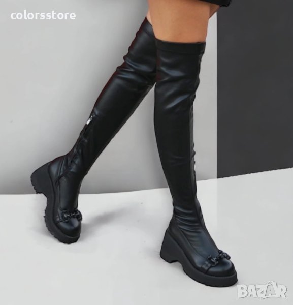 Чизми на платформа - черна кожа с черно ходило - GH80, снимка 1