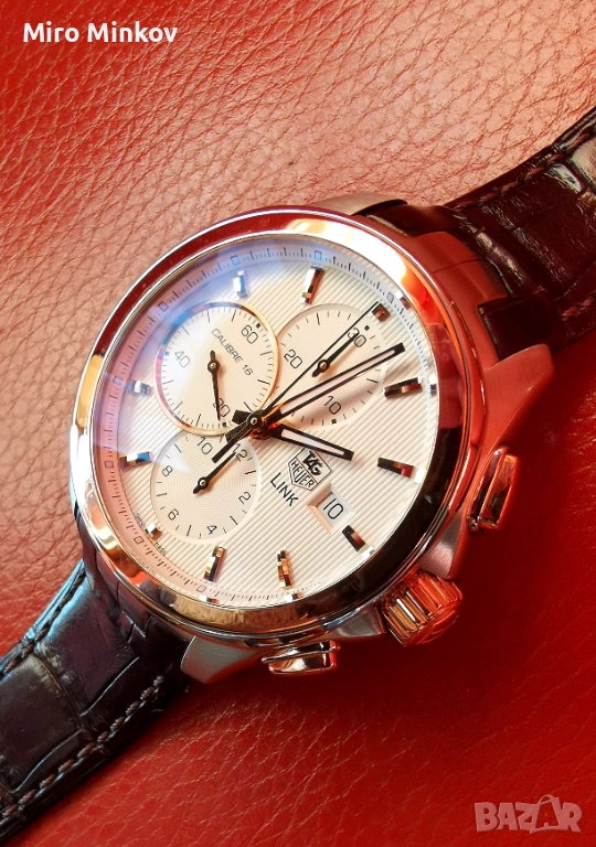 ПРОДАВАМ ЗЛАТЕН ЧАСОВНИК TAG HAUER, модел LINK Calibre 16, като нов, снимка 1