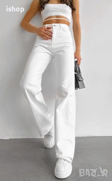 Бели Дънки С Широки Крачоли, снимка 1