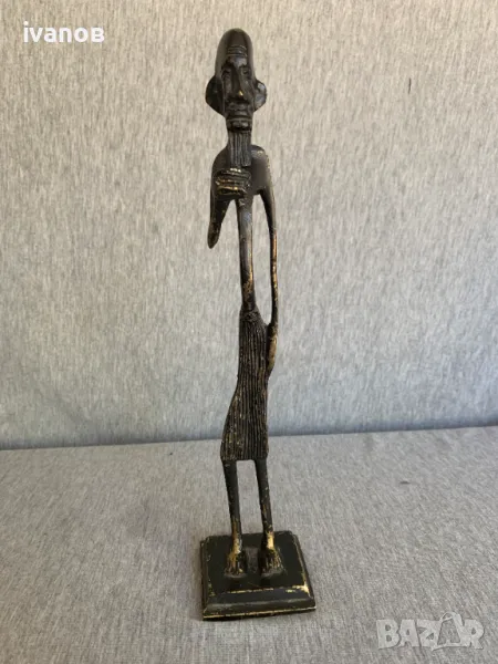  Бронзова/месингова статуя на африкански племенен човек, снимка 1