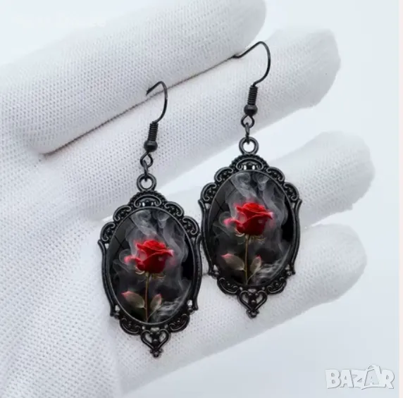 Дамско колие обеци сет комплект бижута Ергенът с червена роза , снимка 1