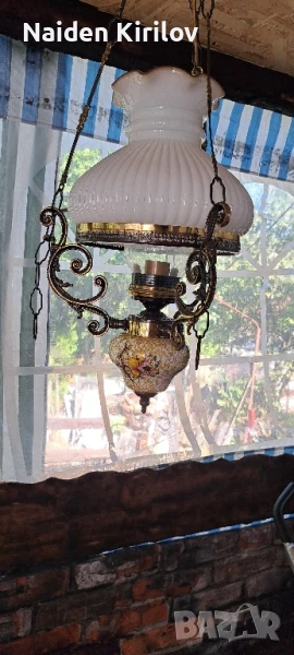 полилей от месинг, порцелан и стъкло , снимка 1