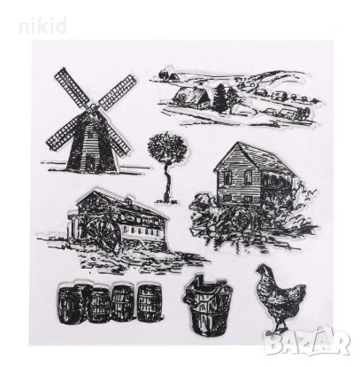 Вятърна мелница ферма село къща силиконов гумен печат декор украса бисквитки фондан Scrapbooking, снимка 1