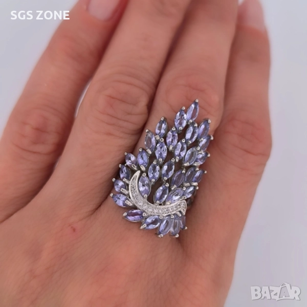 ОРИГИНАЛЕН СРЕБЪРЕН ПРЪСТЕН С ТАНЗАНИТ, снимка 1