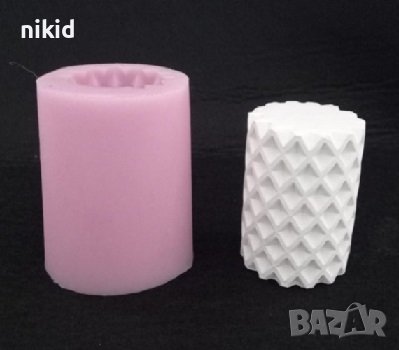 3D ромбове цилиндър висок силиконов молд форма калъп за украса свещ фондан декорация гипс , снимка 1