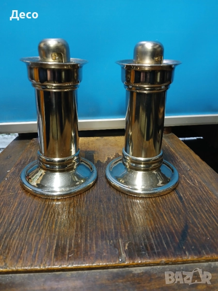 Стари антикварни свещници със пружинен механизъм., снимка 1