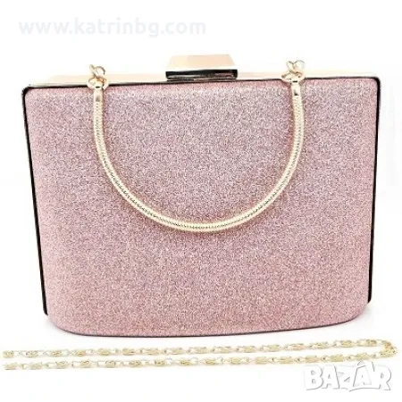Чанта клъч в розово твърда с дръжка за ръка и ситен брокат, снимка 1