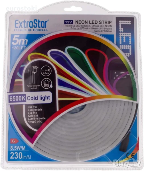 EXTRASTAR LED водоустойчива лента неонова 5 метра 12V 120 светодиода 8.5W/M IP65, гъвкава, снимка 1