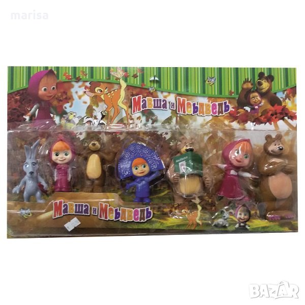 Фигурки Маша и Мечока, 7 броя, топери за украса Маша, игрален комплект с фигури Маша и мечока, 62531, снимка 1