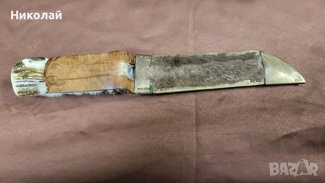 Огромен масивен ловен нож кания месинг и рог дръжка, снимка 3 - Ножове - 53175298