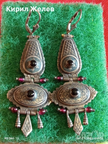 Колекционерски сребърни обеци ГРАНАТ,ОНИКС ЯПОНСКИ СТИЛ ювелирна изработка 50808