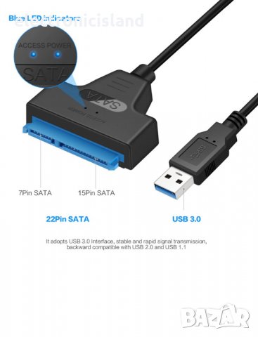 Кабел USB 3.0 / 22 pin SATA конвертор за 2,5 хардиск за лаптоп компютър HDD, снимка 7 - Кабели и адаптери - 20954770