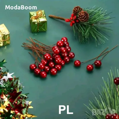 Изкуствени червени черешови клонки за коледна декорация 250 бр, снимка 3 - Декорация за дома - 48322088