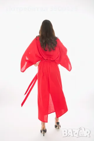 Ленена Рокля Melani - Червена, снимка 5 - Рокли - 49723569