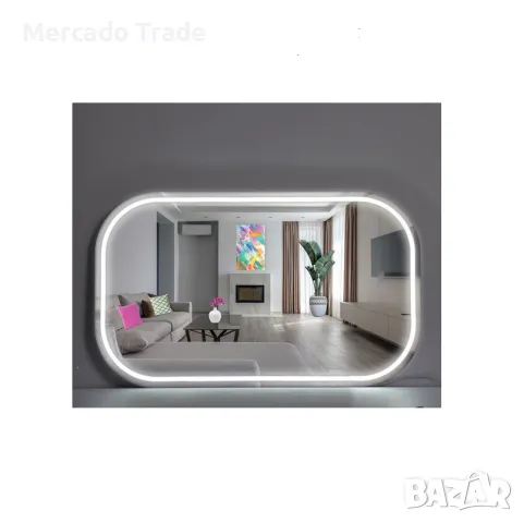 Декоративно огледало Mercado Trade, LED неонова рамка, Правоъгълно, Бяло, снимка 4 - Декорация за дома - 48817108