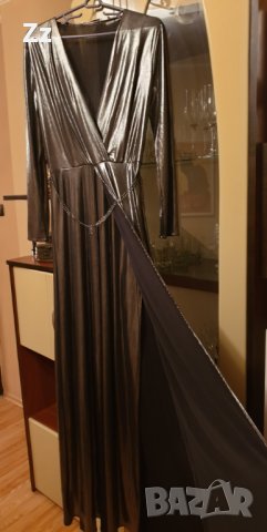 Официална дълга рокля Mango цвят старо сребро  , снимка 2 - Рокли - 27180313