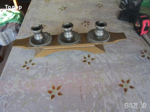 Страхотен свещник дърво и калай, снимка 2 - Колекции - 27195286