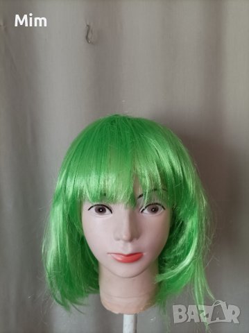  Неоново зелена перука с бретон , снимка 4 - Аксесоари за коса - 37225069