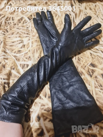 Луксозни дълги черни ръкавици от естествена кожа / XXL /. НОВИ 