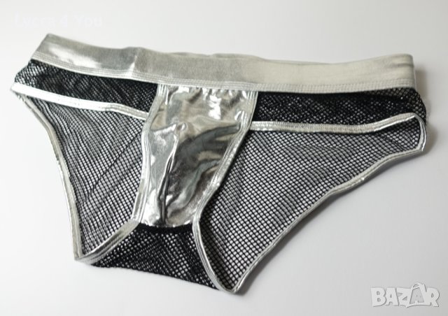 XL нови мъжки еротични слипове в сребристо и черна мрежа, снимка 1 - Бельо - 44072593