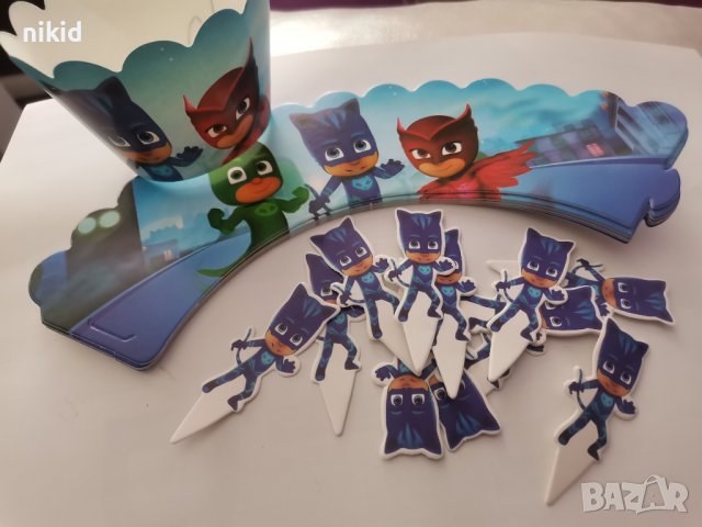 PJMASKS PJ Masks PJ Mask 12 топери и кошнички украса декорация за мъфини кексчета торта и парти