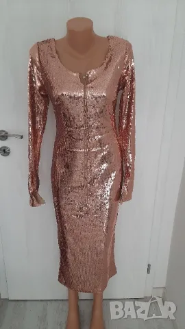 Нова златиста рокля с пайети , снимка 5 - Рокли - 49204106