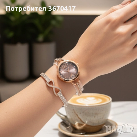 Комплект за нея: часовник и гривна с кристали – изискан стил всеки ден, снимка 3 - Бижутерийни комплекти - 52297971